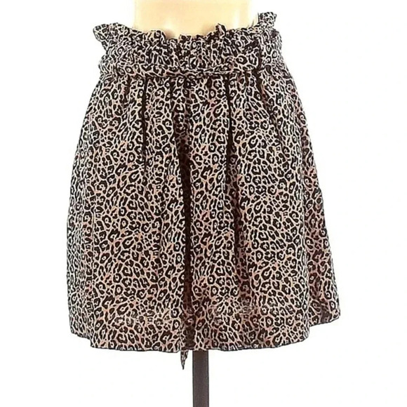 American Eagle Y2K Skirt Buttons Belted Linen Blend Cheetah Pull On Brown Size S - Picture 2 of 9